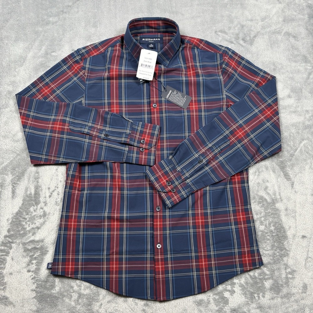 Mizzen+Main Leeward No Tuck Men's Small Stretch Trim Fit Plaid Dress Shirt $138